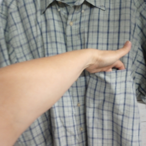 Club Room Men's 2XL Linen Blend Button Front Short Sleeve Shirt Gray Blue Square - Picture 4 of 10